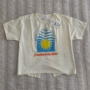 Zara - Size 9-10 - Cream T-Shirt with Sun Graphic